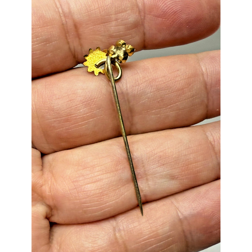 Antique Victorian Gold Filled Stick Pin White Enamel Flower Rhinestones Dainty - Picture 4 of 4